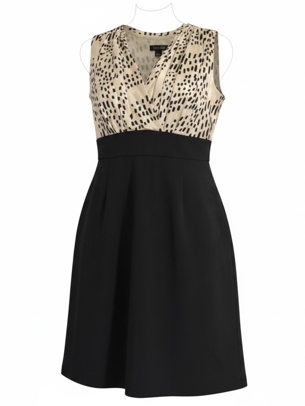 White‎ House Black Market Beige Animal-Print & Black V-Neck Dress